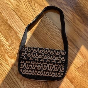 Anthropologie Black and Tan Beaded Shoulder Bag